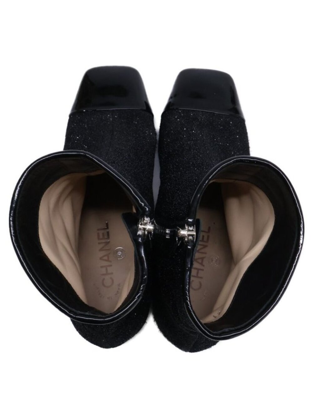 Chanel Square Toe Side Zip Chunky Heel Glitter Boots 37 1 2C - Picture 5 of 8